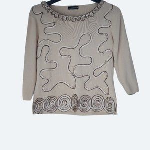 COPY - COPY - Knitted Soutache braid necklace Top beige sweater three quarter s…